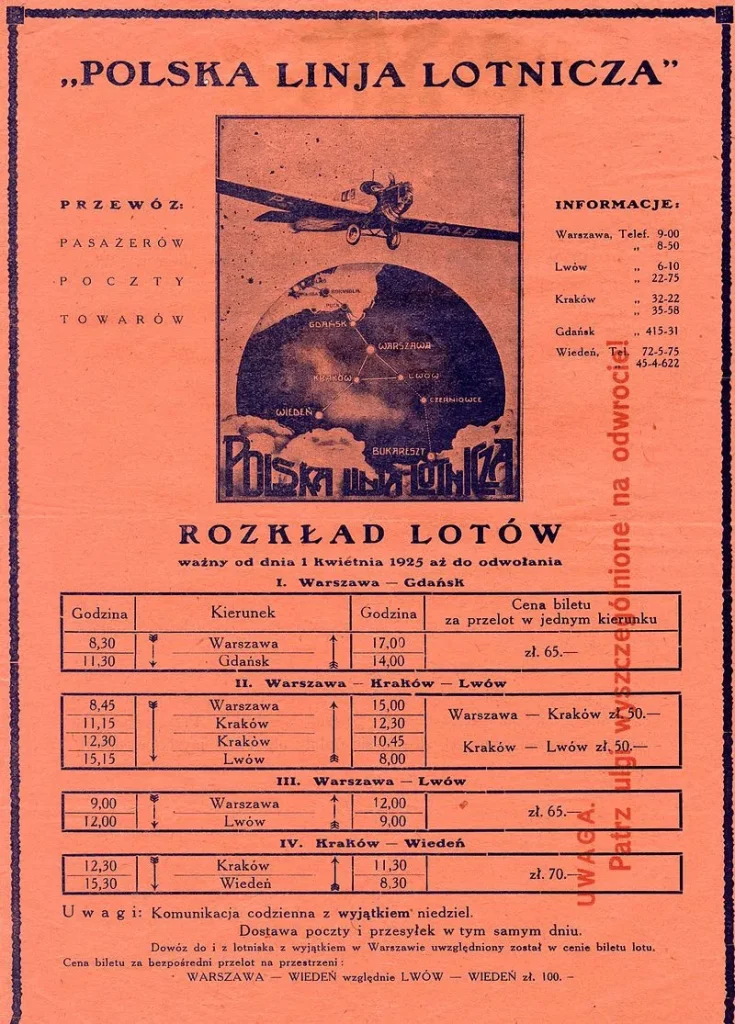 Розклад рейсів Львівського аеропорту, 1925 рік / фото inlviv.in.ua