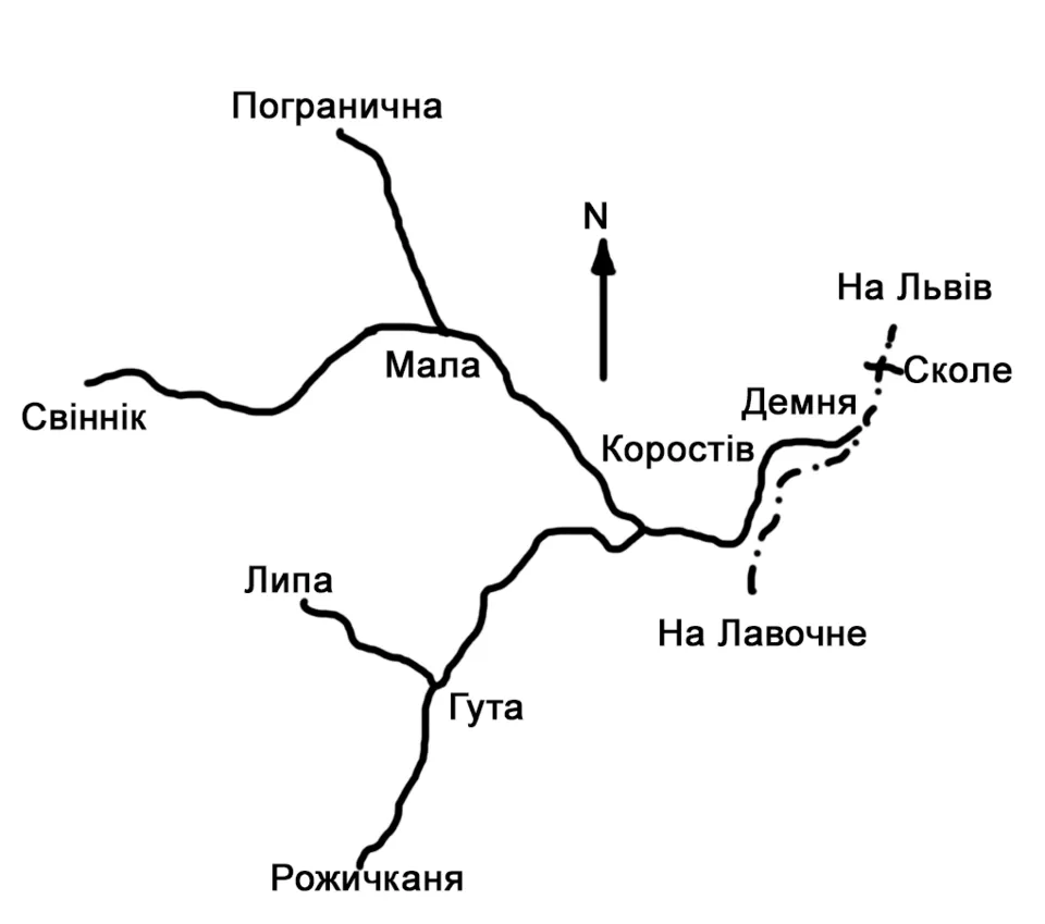 Мапа Коростівської вузькоколійної залізниці / фото Вікіпедії